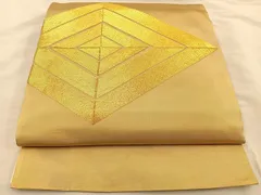 平和屋着物◎太鼓柄袋帯　駒刺繍　菱重ね文　金糸　引箔　正絹　逸品　BAAT3886xa