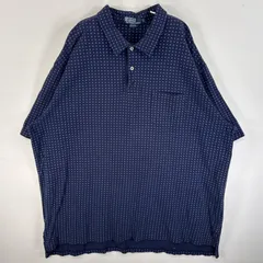 古着 90's/90年代 ラルフローレン RALPH LAUREN 鹿の子 半袖 ポロシャツ ワンポイント ロゴ 刺繍 大きいサイズ 胸ポケ 3XL BIG  ネイビー系 ドット メンズ