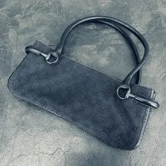 GUCCI グッチ GG柄 ショルダー トート ハンド バッグ ブラック デニムキャンバス×レザー /300094