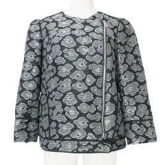 マークバイマークジェイコブス MARC by MARC JACOBS 美品 ノーカラー ジャケット 花柄 総柄 ジップアップ 9分袖 総裏地 2 M相当 黒 ブラック ■GY24 Xのサムネイル