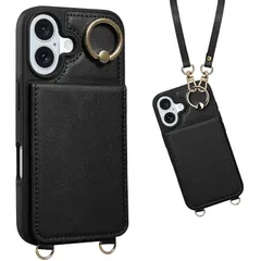 Shlybaay 対応 iPhone 16 Plus ケース 背面 手帳型 カードケース 手帳型ケース ショルダー ストラップ iPhone16 Plus 用 スマホケース いPhone 16 Plus 用 背面ケース 肩掛け スタンド ICカード収納 斜 0