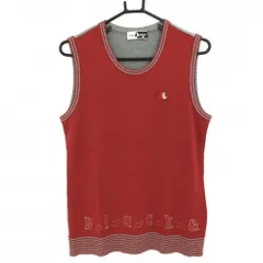 ブラックアンドホワイト ニットベスト レッド×グレー ラインストーンロゴ ウール混  レディース 2(M) ゴルフウェア Black＆White