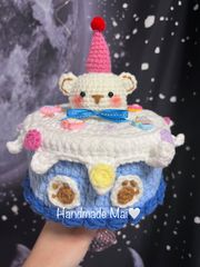 誕生日ケーキのクマ箱、小物入れケース　編み物　2