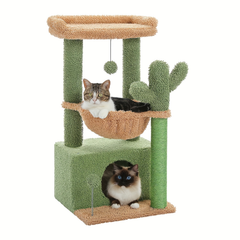 国内発送4-in-1 多層キャットタワー、80 CM キャットツリー 室内猫用 大型キャットコンド、猫用爪とぎ 猫用ハンモック&快適な上部止まり木付き、グリーン、ピンク