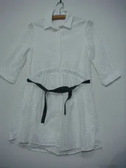 MB/E11V ZARA レディース シャツワンピ XSサイズ シアー 透け感 シースルー ホワイト リボン