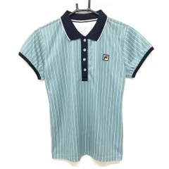 【美品】フィラ 半袖ポロシャツ ライトグリーン×ネイビー ストライプ  レディース M ゴルフウェア FILA GOLF