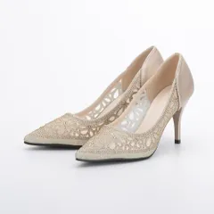 花柄パンチングカットパンプス レディース ゴールド 8cmヒール ピンヒール ハイヒール ビジュー ポインテッドトゥ 結婚式 冠婚葬祭 オケージョン 3395