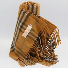 美品 バーバリー ブラウン キャメル チェック柄 カシミヤ100％ メンズ/レディース 大判ストール KRH 2000000 NSK