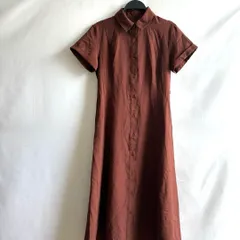 GU ジーユー　ロングワンピース半袖茶色ブラウン襟付きSフレアAライン着痩せ上品