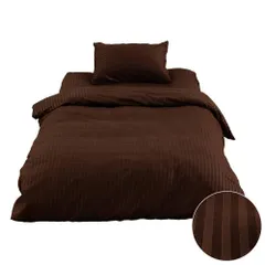 【在庫処分】EiYU 布団カバー セミダブル 3点セット(掛け布団カバー ボックスシーツ 枕カバー) ブラウン サテン調ストライプ