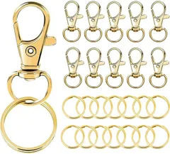 【在庫処分】キーホルダー金具 キーリング 25個入り キーホルダー パーツ ナスカン キーホルダー リング 二重リング 回転フック 平リング付 キーホルダー パーツリング キーホルダー 手作りキーホルダー 手芸用品 (ゴールド 25個入り)
