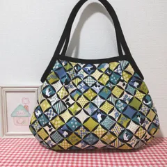 グラニーバッグ（和柄＊ハチワレ福猫＊ブルー✕グリーン）