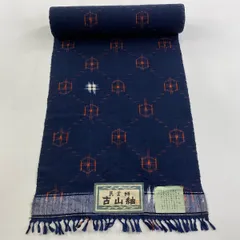 反物 秀品 紬 亀甲 紺色 正絹 【中古】