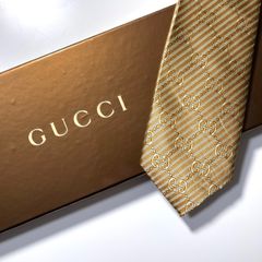 美品 GUCCI ネクタイ シルク 100% イエロー ゴールド TTGG-70