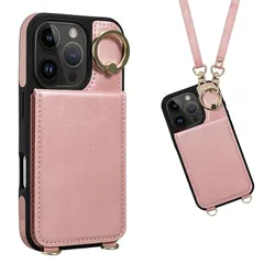 Shlybaay 対応 iPhone 16 Pro ケース 背面 手帳型 カードケース iPhone16 Pro 用 ショルダー ストラップ 手帳型ケース スマホケース いPhone 16 Pro 用 背面ケース 肩掛け ICカード収納 スタンド 斜め掛け 1