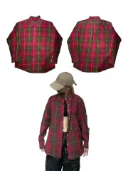 ポロ バーガンディー オーバーサイズ チェック シャツ L