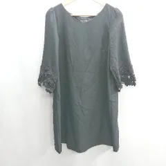 ◇ ⊂ POUR VOUS バックプリーツレース 半袖 膝下 ワンピース サイズM ブラック レディース E  【1409100034011】