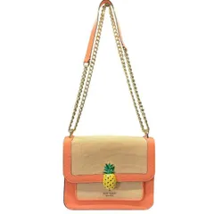 【美品】kate spade ケイトスペード ショルダーバッグ チェーンバッグ ミニバッグ 肩掛け パイナップル ロゴ キャンバス レザー ピンク系