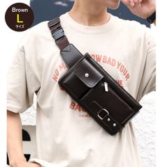 10%OFF ボディ バッグ ショルダー スマホ ポーチ ウエスト メンズ レザー 大容量 小物入れ おしゃれ 斜め掛け 肩掛け ヒップバッグ 茶