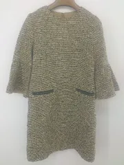 ◇ Jewel Changes ウール混 フレアスリーブ 七分袖 ミニ ワンピース サイズ36 ブラウン アイボリー系 レディース P  【中古】 【1211030003964】