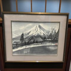日本画 雪山風景画 金地 額装 落款あり 共シールあり 山水画 和風絵画 小品 日本画 雪山風景画 金地 額装 落款あり 共シールあり 山水画 和風絵画