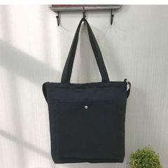 【新品】キャンバス トートバッグ 無地 タテ型 コットン シンプル 2WAY ショルダーベルト レディース メンズ＜ブラック＞軽量 ショルダー 手持ち 肩掛け 斜め掛け ファスナー 縦長 大容量 丈夫 カジュアル 通勤 通学 旅行 A4サイズ 男女兼用 黒