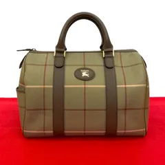 ほぼ未使用 Burberrys バーバリーズ シャドーホース ロゴ ノバチェック 柄 キャンバス レザー ハンドバッグ ミニ ボストンバッグ 茶 47949