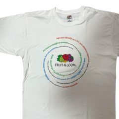 90s Fruits of the loom スパイラル パターン Tシャツ XLサイズ Lofteez ボディメーカー 企業Tシャツ アドバタイジング Vintage ヴィンテージ ビンテージ 企業ロゴ プリント