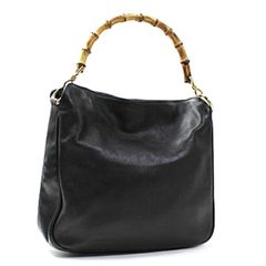 グッチ バンブー ハンドバッグ レザー ブラック 中古 Bランク GUCCI