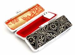 印鑑ケース 朱肉付き 12mm 10.5ミリ～12ミリ用 黒印伝ケース 鹿革 エスニック柄 おしゃれ 印伝 伝統 漆 ハンコ 入れ ケース