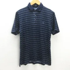 G■バーバリー/Burberry LONDON 半袖ポロシャツ/ボーダー柄【M】紺/men's/149【中古】■