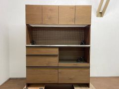 ●関家具 ニッポネア オウル(WN) 140cm幅 キッチンボード レンジ台 食器棚 収納 北欧 ナチュラル ウォールナット 定価25万円(貝1042)