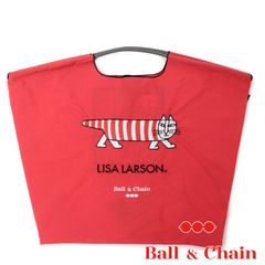 【正規品】ボールアンドチェーン (LISA LARSON リサラーソン / レッド) Lサイズ  トートバッグ エコバッグ 刺繍 ネコ 猫 赤