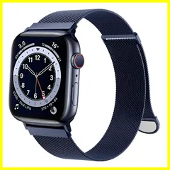 【特価商品】(42mm/44mm/45mm 対応 9/Ultra2/Ultra/SE2/SE/8/7/6/5/4/3/2/1 Series Watch Watch Apple Apple ベルト メッシュ 通気 強力な磁 長さ調節 バンド ダークブルー) バ