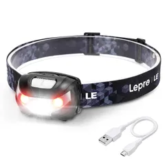 【特価セール】Lepro ヘッドライト 充電式 ledヘッドライト 釣り ヘッドランプ 登山 USB充電 白＆赤 ledライト 高輝度【明るさ150ルーメン/5つ点灯モード/3時間満充電/実用点灯30時間】 防水 照射角度調整可 軽量 キャンプ 散歩 アウトド