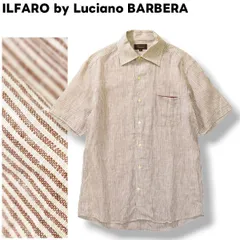【美品】 イルファーロ バイ ルチアーノバルベラ ILFARO by Luciano BARBERA 半袖 ストライプ リネンシャツ 46 ブラウン x ホワイト 三陽商会 メンズのサムネイル