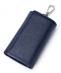 [Ventury] キーケース 財布一体型 メンズ カードキーケース 財布 一体型 メンズ 3つ折り 本革 牛革 車 革 6連キーホルダー 紙幣入れ ブラック カラビナ付 大容量 多機能 (ネイビー) [クラシックネイビー]