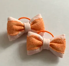 ハンドメイド　リボンヘアゴム　リネンオレンジ