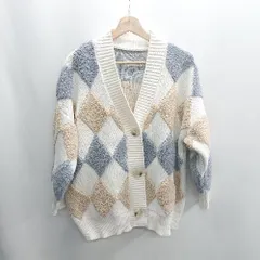 ◇ ⊇ JUNOAH ジュノア アーガイル柄 長袖 ニットカーディガン サイズ表記なし レディース E  【1410290006283】