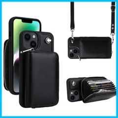 【在庫セール】カード収納 大容量 長さ調整可能 ショルダー付き 肩掛け 斜めかけ ケース アイフォン14 ケース ケース 背面収納 iphone14 ストラップ 財布型 手帳型 ストラップ付き ショルダー (黒 いphone14 14)