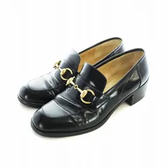 グッチ GUCCI ローファー モカシン ホースビット レザー スクエアトゥ ロゴ 36 23cm 黒 ブラック 100 0356 ■GY18 /MQ ■OH