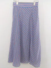 ◇ N. Natural Beauty Basic ストライプ 膝下丈 フレア スカート サイズM ライトブルー オレンジ系 レディース P  【中古】 【1211150003868】