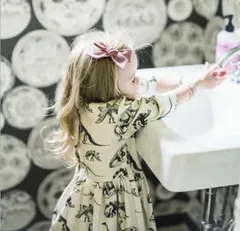 送料無料 五分袖 ベビー ワンピース 恐竜柄 チュニック 春夏 かぶらない かわいい やわらか 女の子 ガールズ 韓国子供服 1歳 2歳 73cm 80cm 90cm 100cm