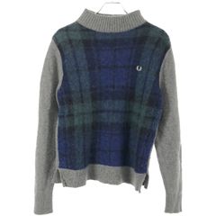 FRED PERRY フレッドペリー チェック柄モックネックニットセーター  グレー×マルチカラー 10