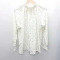 ◇ earth music&ecology ドット柄 長袖 ブラウス サイズF ホワイト ブラック レディース E  【1407020012065】