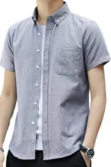 Lucky Charm ラッキーチャーム シャツ メンズ 半袖 ボタンダウン メンズシャツ( 半袖グレー,  2XL)