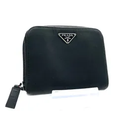 ■良品■PRADA  プラダ　テスートナイロン　ポコノ　三角プレート　二つ折り財布　ジップアラウンド　ブラック　シルバー金具　イタリア製　ナイロン×レザー