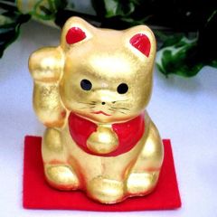 招福 金沢金箔貼｜陶器製 招財金猫 ミニ｜チビ猫｜金運を呼ぶ招き猫