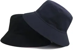 Laquest リバーシブル バケットハット 大きめ 深め メンズ／レディース コットン 帽子 バケハ(ブラック/ダークネイビー,  2XL)