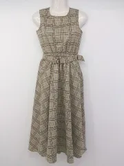 ◇ ◎ titivate チェック ノースリーブ 膝下丈 ワンピース サイズS ベージュ系 ブラック マルチ レディース P  【1301240007026】